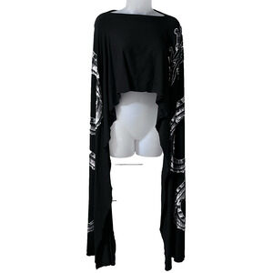 Rock N Karma SZ M Crop Poncho Cape Black Sequin Goth Grunge Witch Dragon Snake